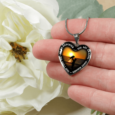 My Daughter, You are Amazing, Silver or Gold Finished Heart Shaped Necklace (Beach at Dawn Edition) - podprintz.com