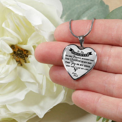 MY DAUGHTER YOU ARE PRECIOUS, SUNSHINE, JOY LOVE DAD - SILVER AND GOLD FINISHED HEART SHAPED NECKLACE AND BANGLE BRACELET (BLACK ON TRANSPARENT) EO - podprintz.com