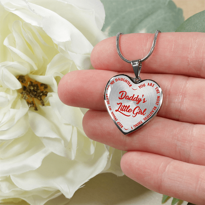 Daddy's Little Girl Gold or Silver Finished Heart Shaped Necklace (Red on Transparent) - podprintz.com
