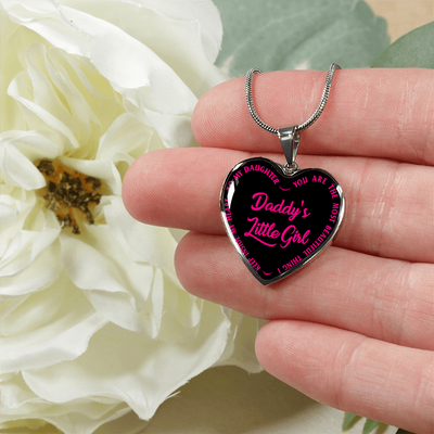 Daddy's Little Girl Gold or Silver Finished Heart Shaped Necklace (Pink on Black) - podprintz.com