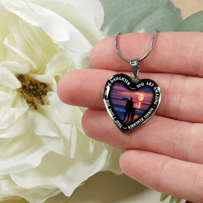 My Daughter, You are Amazing, Silver or Gold Finished Heart Shaped Necklace (Full Moon Beach Black Edition) - podprintz.com