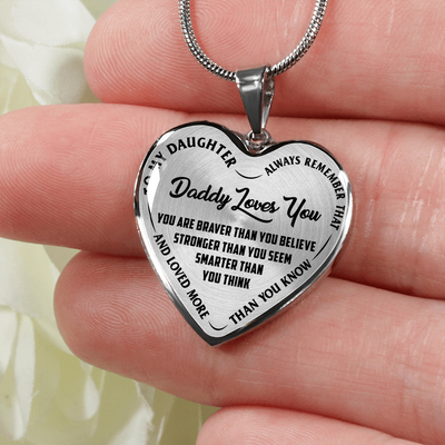 MY DAUGHTER, DADDY LOVES YOU - SILVER FINISHED HEART NECKLACE (BLACK ON TRANSPARENT) - podprintz.com