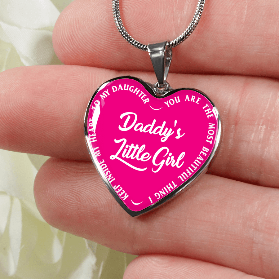 Daddy's Little Girl Gold or Silver Finished Heart Shaped Necklace (White on Pink) - podprintz.com