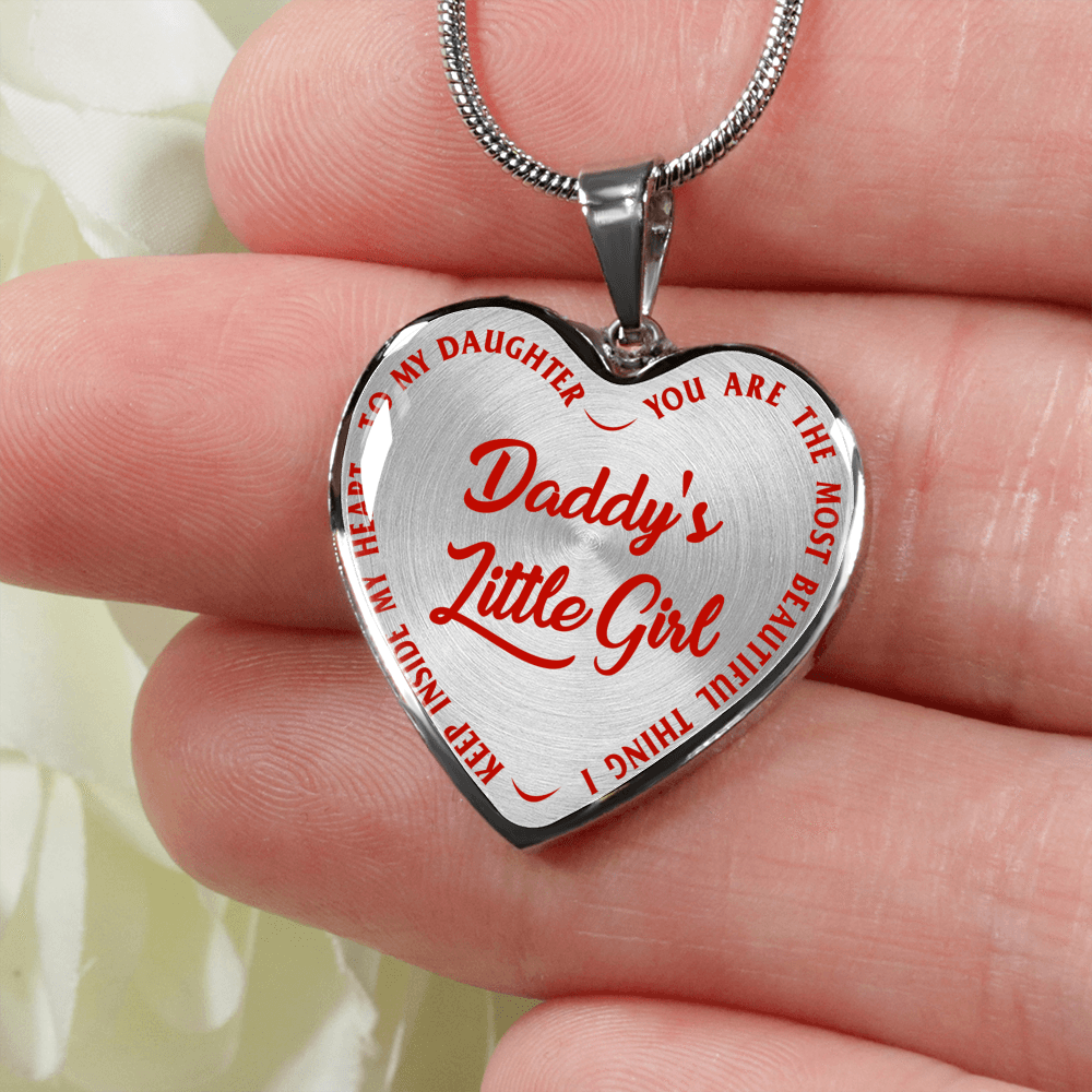 Daddy's Little Girl Gold or Silver Finished Heart Shaped Necklace (Red on Transparent) - podprintz.com
