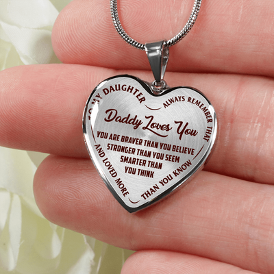 Daddy Loves You Father/Daughter Silver or Gold Finished Necklace or Bangle Bracelet Dark (Red on Transparent) - podprintz.com