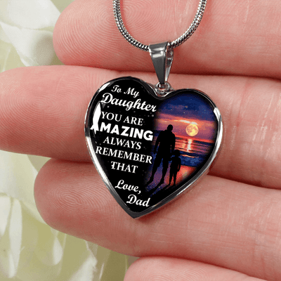 My Daughter, You are Amazing - Silver Finished Heart Necklace (Sunset Beach) - podprintz.com