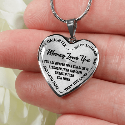 MY DAUGHTER - MOMMY LOVES YOU - SILVER FINISHED HEART NECKLACE (BLACK ON TRANSPARENT) - podprintz.com