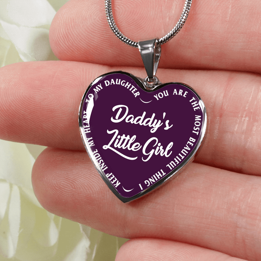 Daddy's Little Girl Gold or Silver Finished Heart Shaped Necklace (White on Purple) - podprintz.com