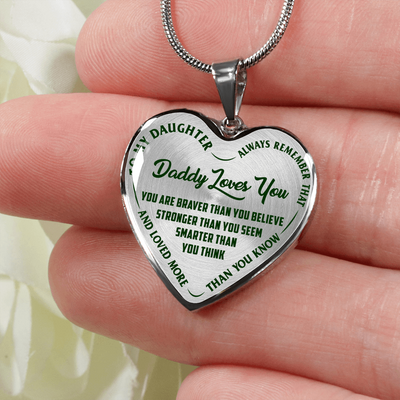 MY DAUGHTER - DADDY LOVES YOU - SILVER FINISHED HEART NECKLACE (GREEN ON TRANSPARENT) - podprintz.com