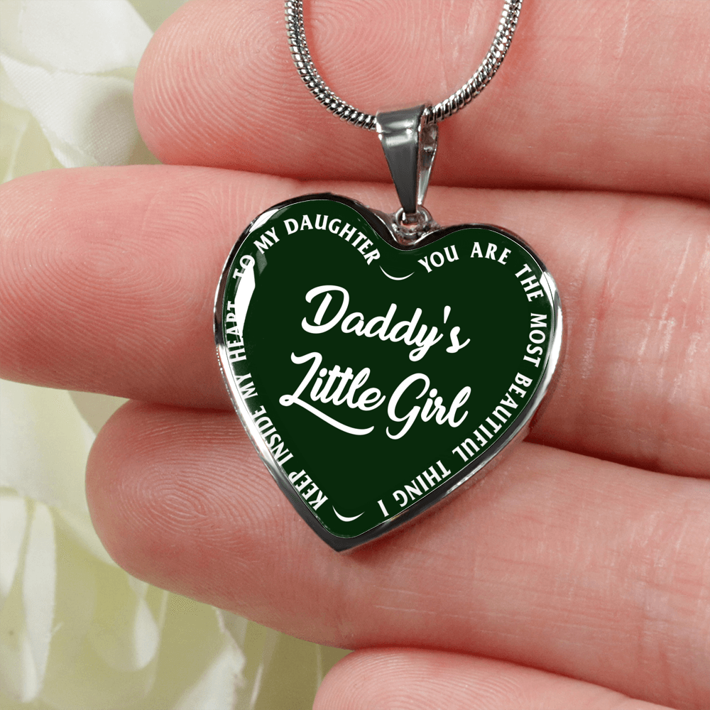 Daddy's Little Girl Gold or Silver Finished Heart Shaped Necklace (White on Green) - podprintz.com
