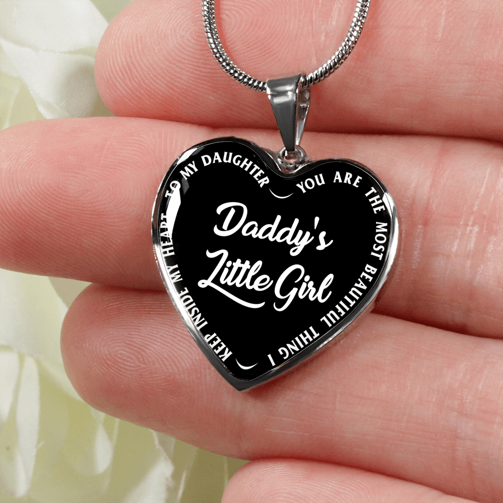 Daddy's Little Girl Gold or Silver Finished Heart Shaped Necklace (White on Black) - podprintz.com