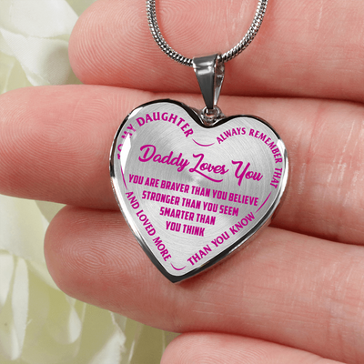 My Daughter, Daddy Loves You - Silver Finished Heart Necklace (Pink on Transparent) - podprintz.com