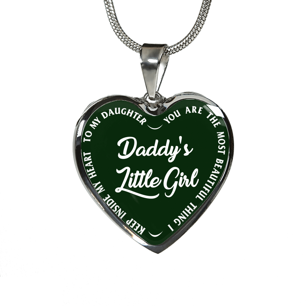 Daddy's Little Girl Gold or Silver Finished Heart Shaped Necklace (White on Green) - podprintz.com