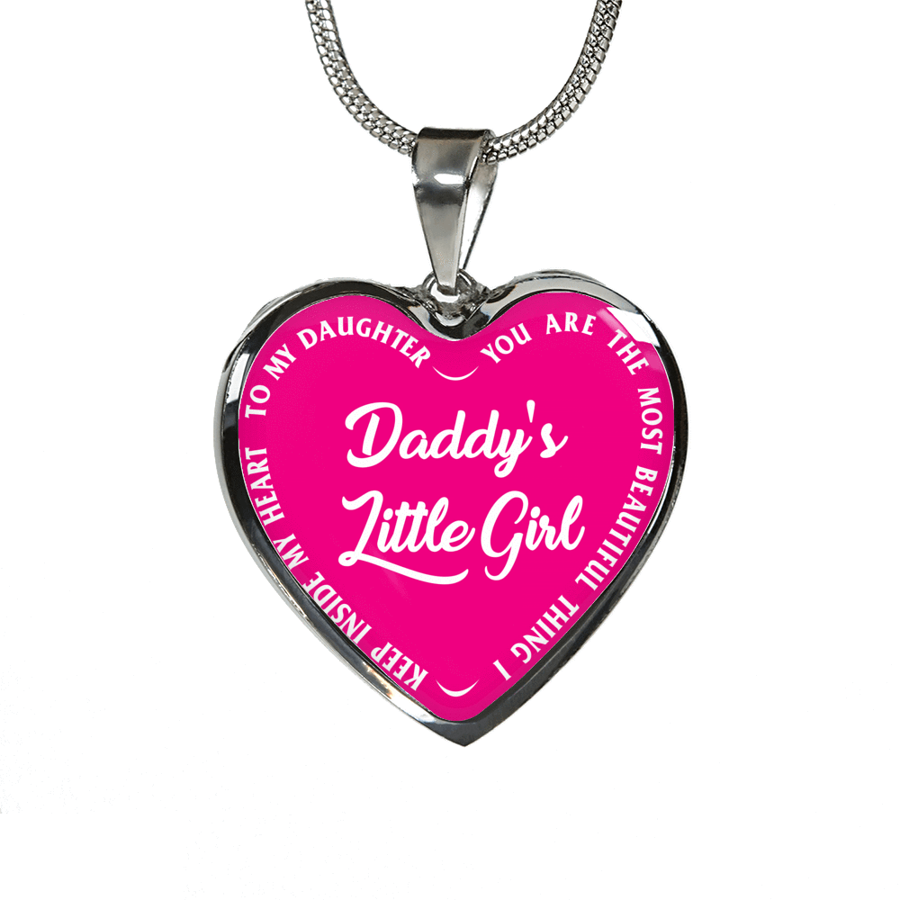 Daddy's Little Girl Gold or Silver Finished Heart Shaped Necklace (White on Pink) - podprintz.com