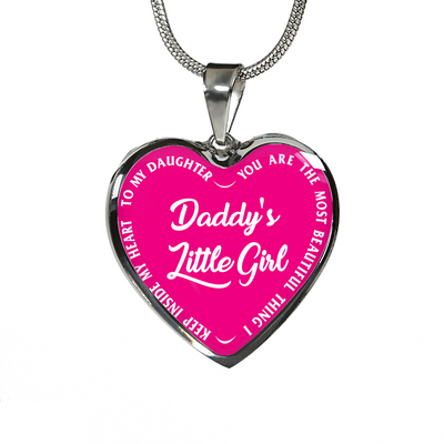 Daddy's Little Girl Gold or Silver Finished Heart Shaped Necklace (White on Pink) - podprintz.com