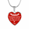 MY DAUGHTER YOU ARE PRECIOUS, SUNSHINE, JOY LOVE DAD - SILVER AND GOLD FINISHED HEART SHAPED NECKLACE (WHITE ON RED) - podprintz.com
