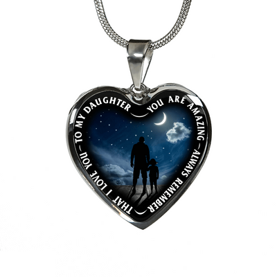 My Daughter, You are Amazing, Silver or Gold Finished Heart Shaped Necklace (Moon & Stars Edition) - podprintz.com