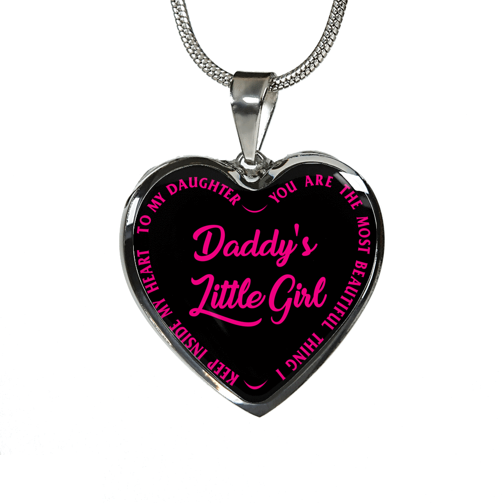 Daddy's Little Girl Gold or Silver Finished Heart Shaped Necklace (Pink on Black) - podprintz.com