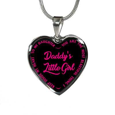 Daddy's Little Girl Gold or Silver Finished Heart Shaped Necklace (Pink on Black) - podprintz.com