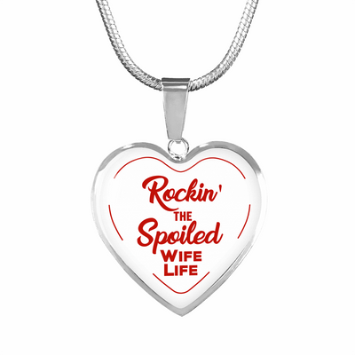 ROCKIN' THE SPOILED, WIFE LIFE - SILVER AND GOLD FINISHED HEART SHAPED BANGLE BRACELET AND NECKLACE (RED TEXT ON WHITE) EO - podprintz.com