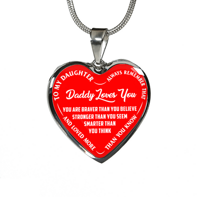 MY DAUGHTER - DADDY LOVES YOU - SILVER FINISHED HEART NECKLACE (RED WITH WHITE TEXT) - podprintz.com