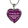 MY DAUGHTER, DADDY LOVES YOU - (PURPLE & WHITE TEXT) SILVER FINISHED HEART NECKLACE - podprintz.com