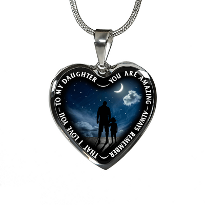 My Daughter, You are Amazing, Silver or Gold Finished Heart Shaped Necklace (Moon & Stars Edition) - podprintz.com