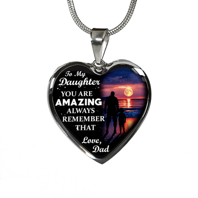 My Daughter, You are Amazing - Silver Finished Heart Necklace (Sunset Beach) - podprintz.com