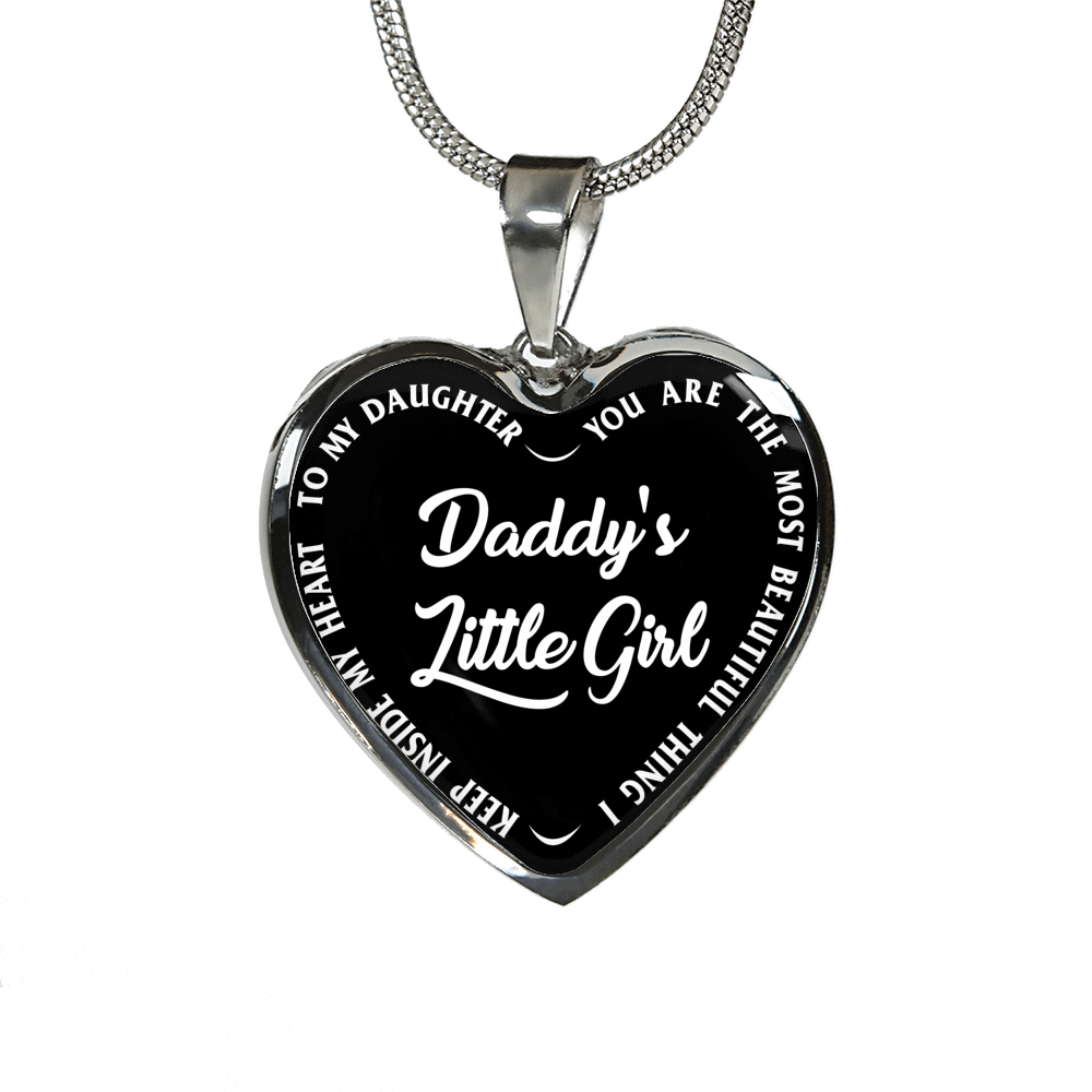 Daddy's Little Girl Gold or Silver Finished Heart Shaped Necklace (White on Black) - podprintz.com
