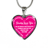 MY DAUGHTER, DADDY LOVES YOU - (PINK & WHITE TEXT) SILVER FINISHED HEART NECKLACE - podprintz.com