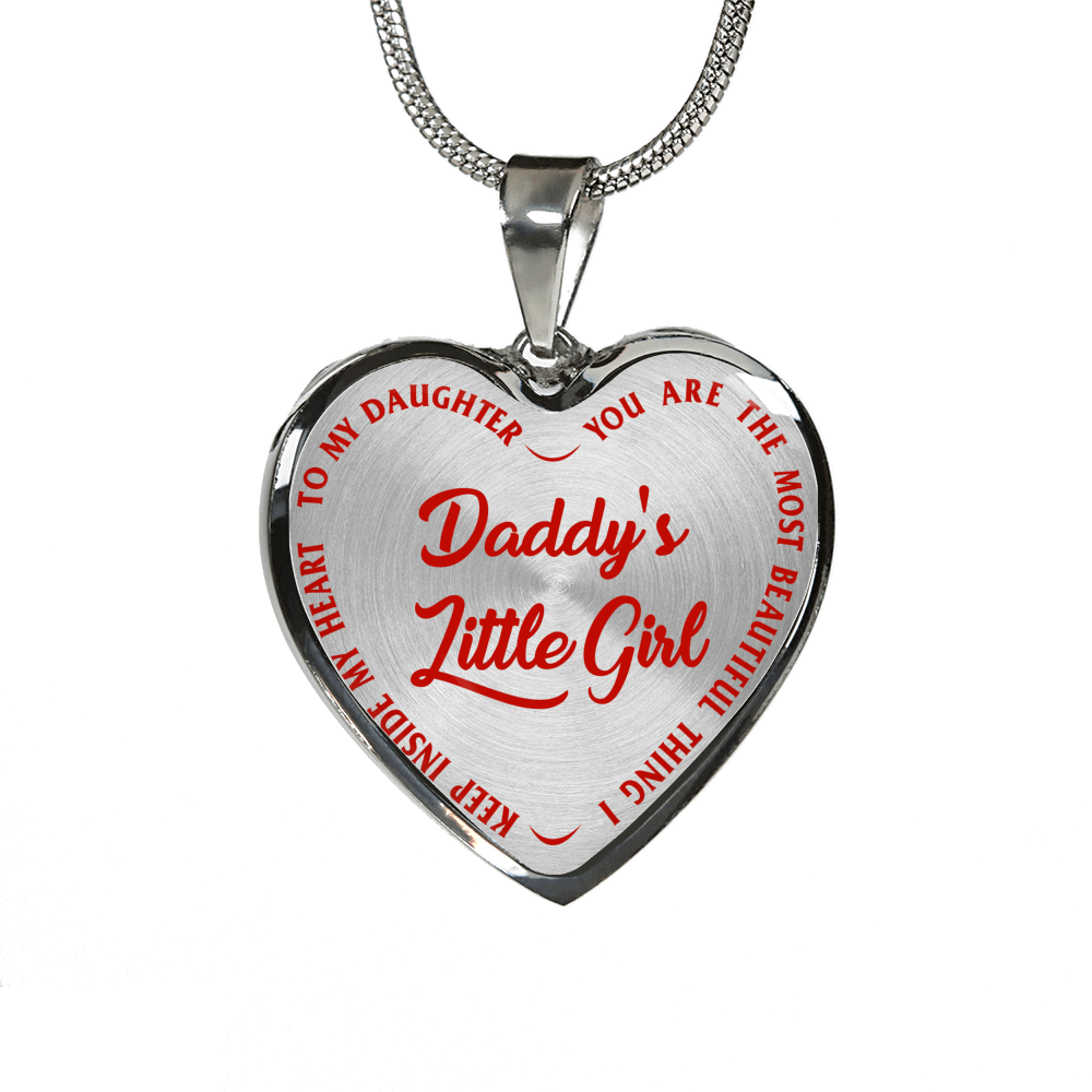Daddy's Little Girl Gold or Silver Finished Heart Shaped Necklace (Red on Transparent) - podprintz.com