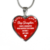 I DON'T HAVE A STEPDAUGHTER, BORN BEFORE I MET HER, SILVER OR GOLD FINISHED HEART SHAPED NECKLACE AND BANGLE BRACELET (WHITE ON RED) EO - podprintz.com