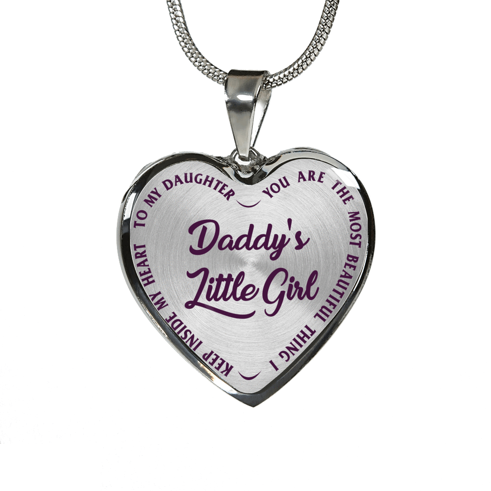 Daddy's Little Girl Gold or Silver Finished Heart Shaped Necklace (Purple on Transparent) - podprintz.com