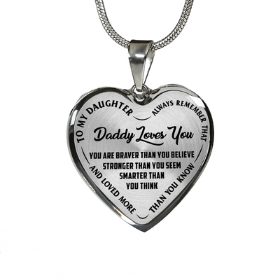 MY DAUGHTER, DADDY LOVES YOU - SILVER FINISHED HEART NECKLACE (BLACK ON TRANSPARENT) - podprintz.com