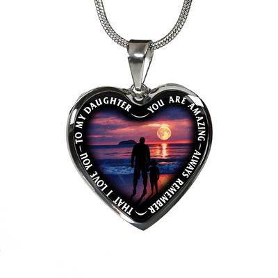 My Daughter, You are Amazing, Silver or Gold Finished Heart Shaped Necklace (Full Moon Beach Black Edition) - podprintz.com