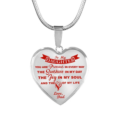 MY DAUGHTER YOU ARE PRECIOUS, SUNSHINE, JOY LOVE DAD - SILVER AND GOLD FINISHED HEART SHAPED NECKLACE AND BANGLE BRACELET (RED ON TRANSPARENT) EO - podprintz.com