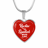 ROCKIN' THE SPOILED, WIFE LIFE - SILVER AND GOLD FINISHED HEART SHAPED BANGLE BRACELET AND NECKLACE (WHITE TEXT ON RED) EO - podprintz.com