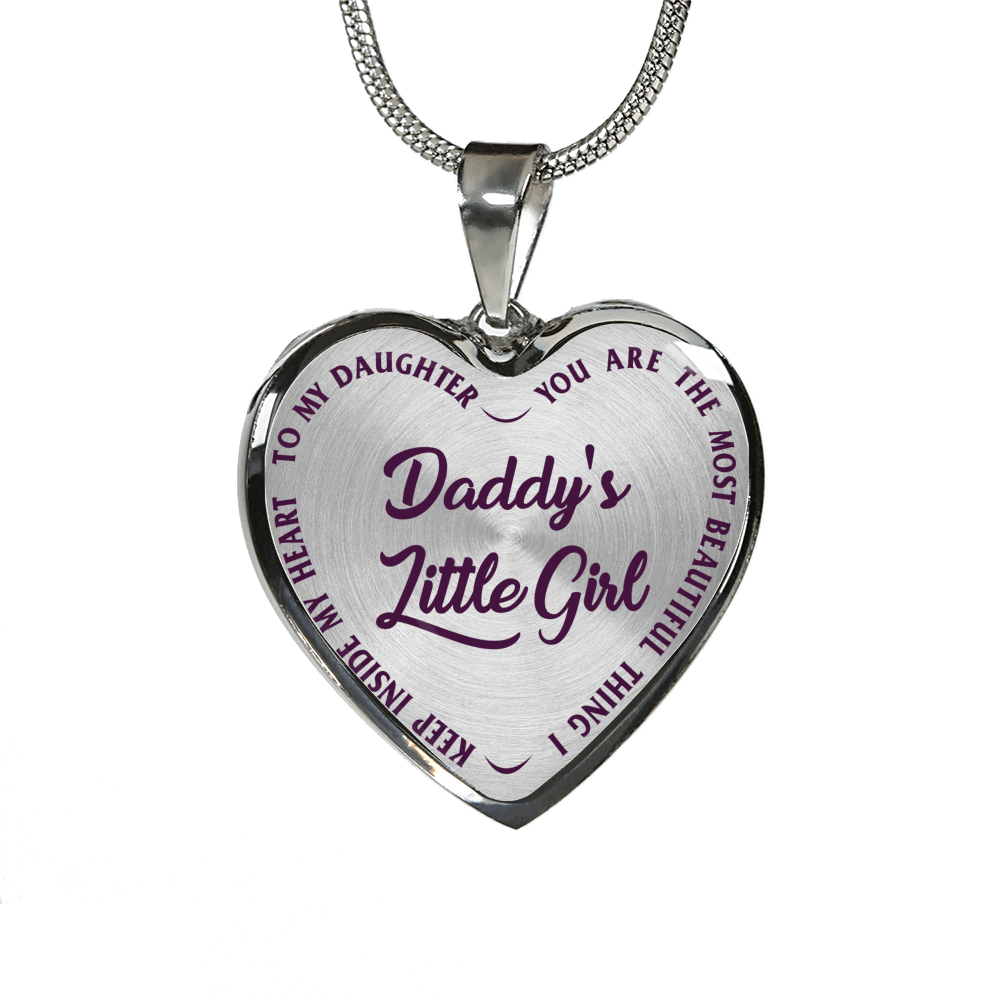 DADDY'S LITTLE GIRL GOLD OR SILVER FINISHED HEART SHAPED NECKLACE OR BANGLE BRACELET, PURPLE ON TRANSPARENT (EO) - podprintz.com