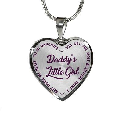 DADDY'S LITTLE GIRL GOLD OR SILVER FINISHED HEART SHAPED NECKLACE OR BANGLE BRACELET, PURPLE ON TRANSPARENT (EO) - podprintz.com