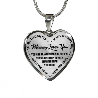 MY DAUGHTER - MOMMY LOVES YOU - SILVER FINISHED HEART NECKLACE (BLACK ON TRANSPARENT) - podprintz.com