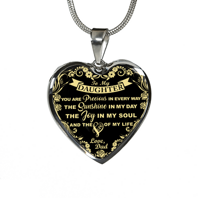 My Daughter, You are Precious (Yellow on Black) - Silver Finished Heart Bangle Bracelet - podprintz.com