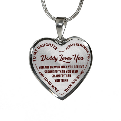 Daddy Loves You Father/Daughter Silver or Gold Finished Necklace or Bangle Bracelet Dark (Red on Transparent) - podprintz.com