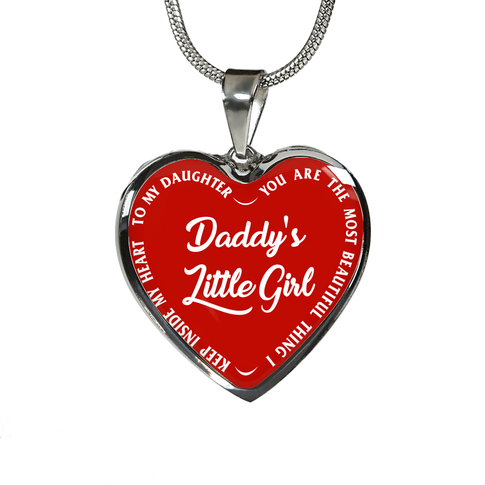 Daddy's Little Girl Gold or Silver Finished Heart Shaped Necklace (White on Red) - podprintz.com