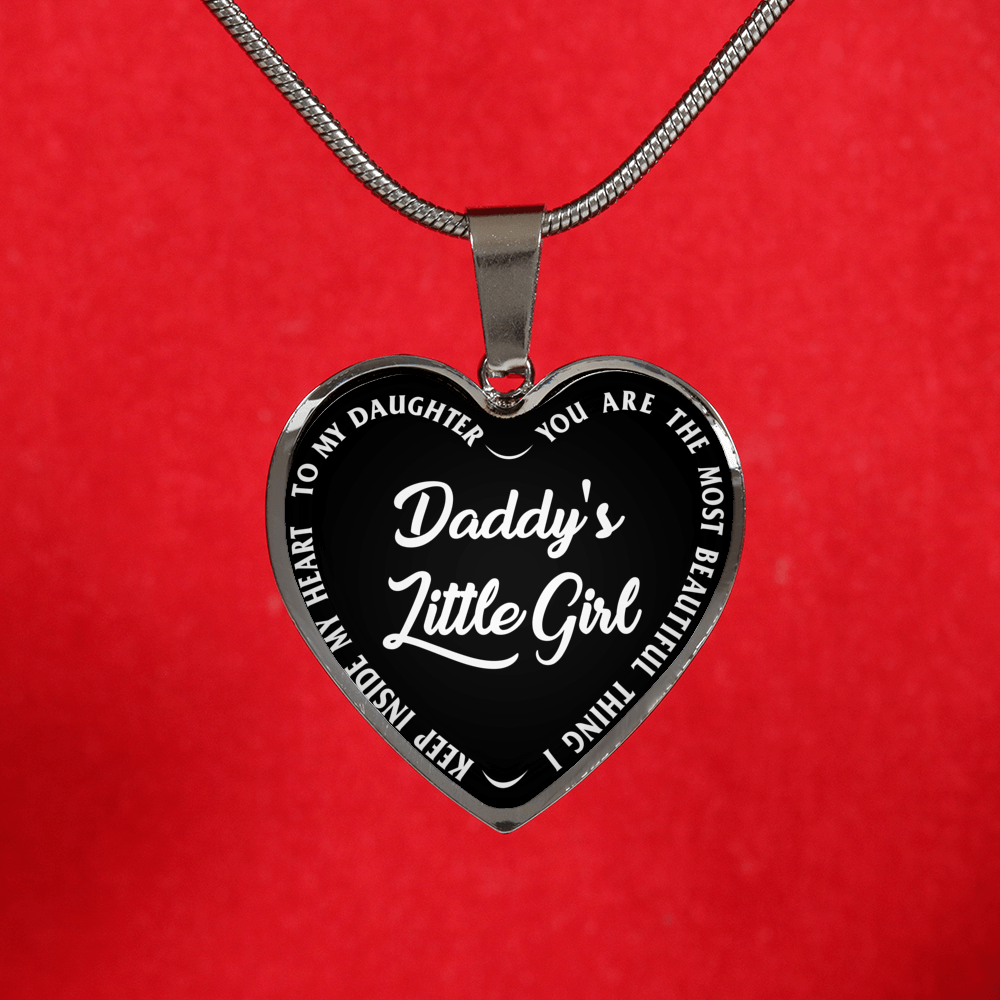 Daddy's Little Girl Gold or Silver Finished Heart Shaped Necklace (White on Black) - podprintz.com