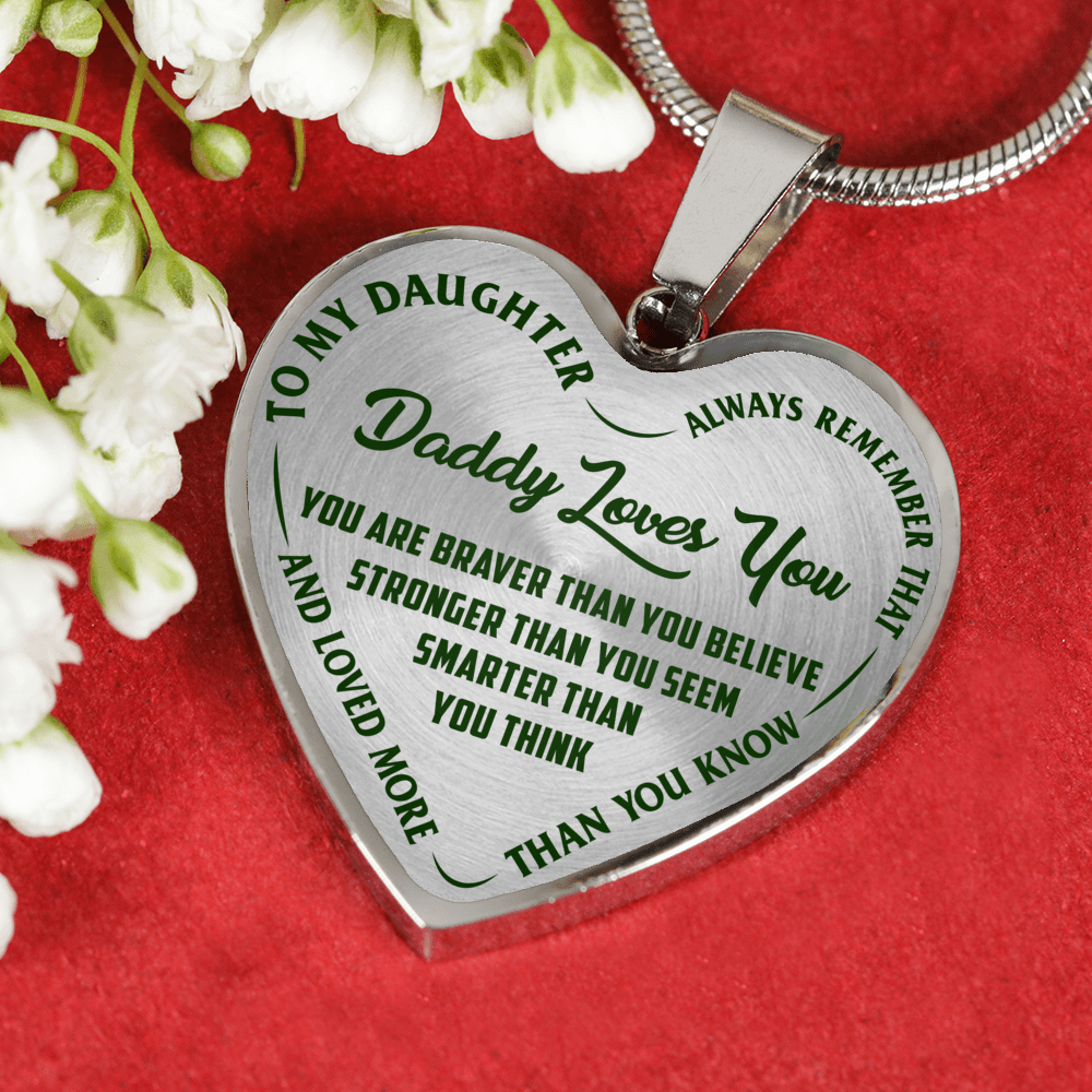 Daddy Loves You Father/Daughter Necklace Dark Green on Transparent - podprintz.com