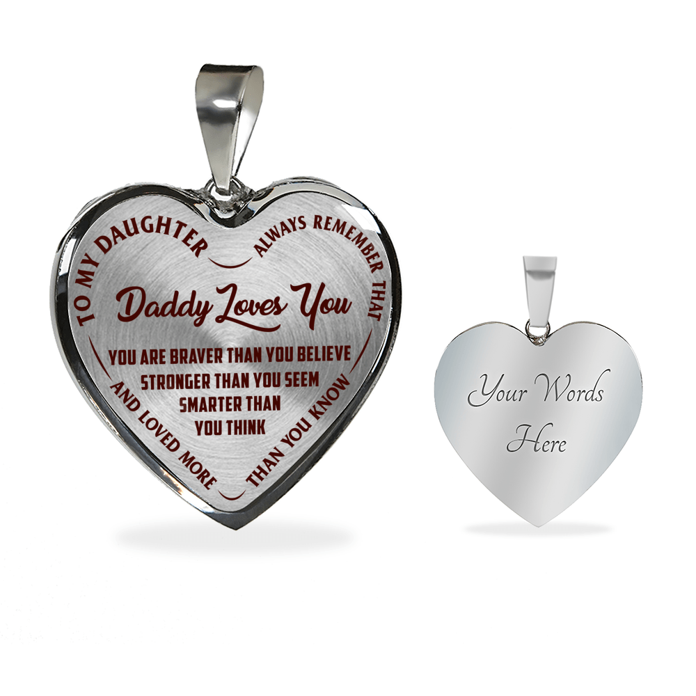 Daddy Loves You Father/Daughter Silver or Gold Finished Necklace or Bangle Bracelet Dark (Red on Transparent) - podprintz.com
