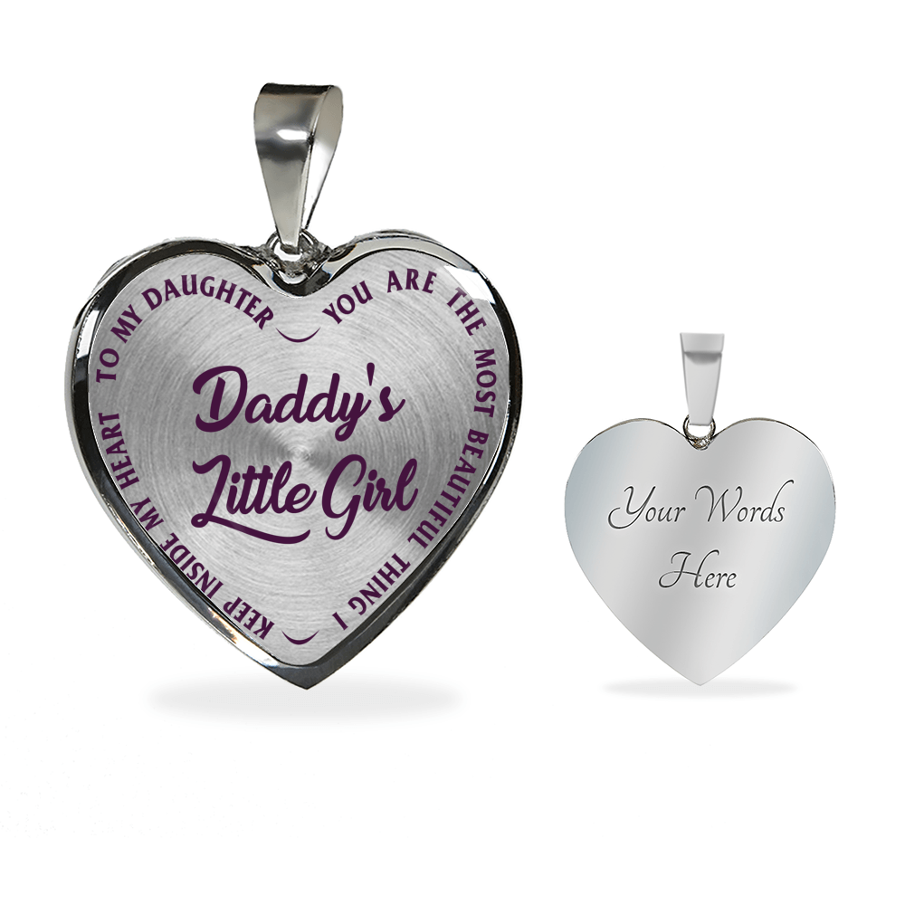 DADDY'S LITTLE GIRL GOLD OR SILVER FINISHED HEART SHAPED NECKLACE OR BANGLE BRACELET, PURPLE ON TRANSPARENT (EO) - podprintz.com