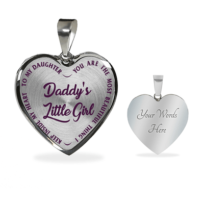 DADDY'S LITTLE GIRL GOLD OR SILVER FINISHED HEART SHAPED NECKLACE OR BANGLE BRACELET, PURPLE ON TRANSPARENT (EO) - podprintz.com