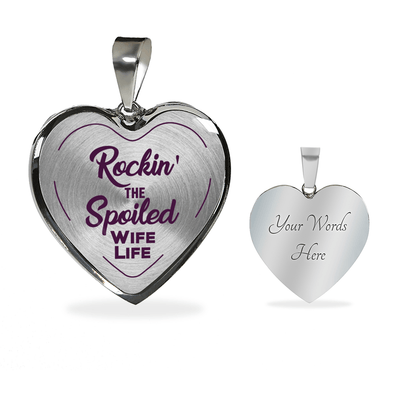 ROCKIN' THE SPOILED, WIFE LIFE - SILVER AND GOLD FINISHED HEART SHAPED BANGLE BRACELET AND NECKLACE (PURPLE TEXT ON TRANSPARENT) EO - podprintz.com