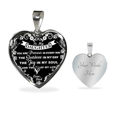 My Daughter, You are Precious (White on Black) - Silver Finished Heart Bangle Bracelet - podprintz.com